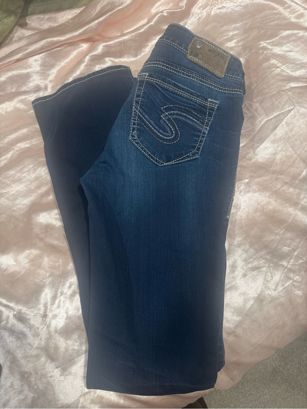 Silver Dark Blue Women’s Jeans with Contrast Stitching